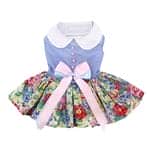 Blue and White Pastel Pearls Floral Dress with Matching Leash - by Doggie Design