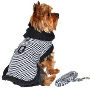 Black and White Classic Houndstooth Dog Harness Coat with Leash - by Doggie Design