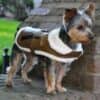 Brown and Black Faux Leather Bomber Dog Coat Harness and Leash - by Doggie Design - Image 2